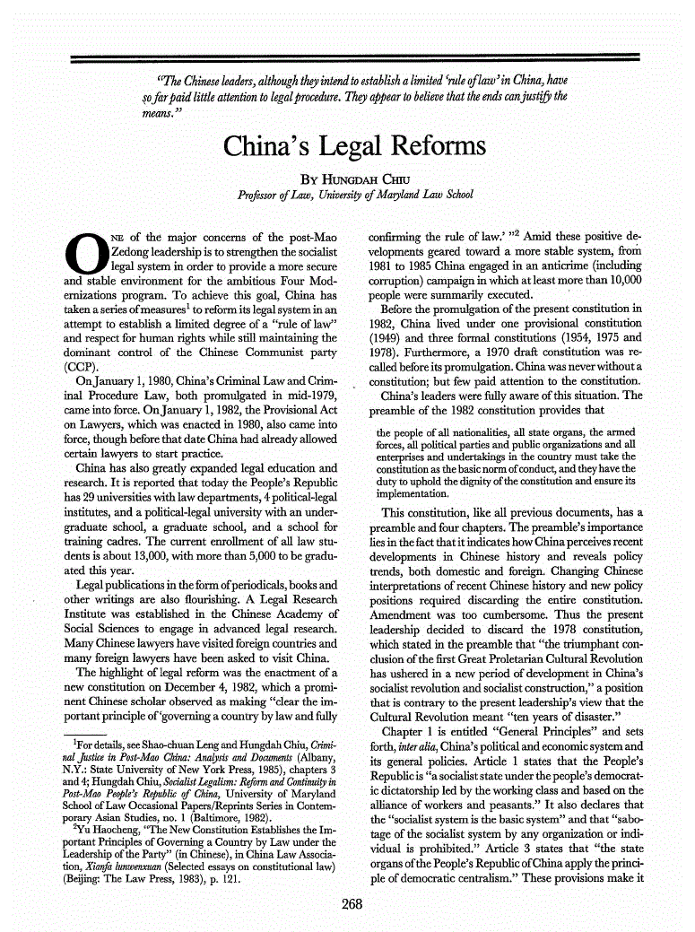First page of China’s Legal Reforms