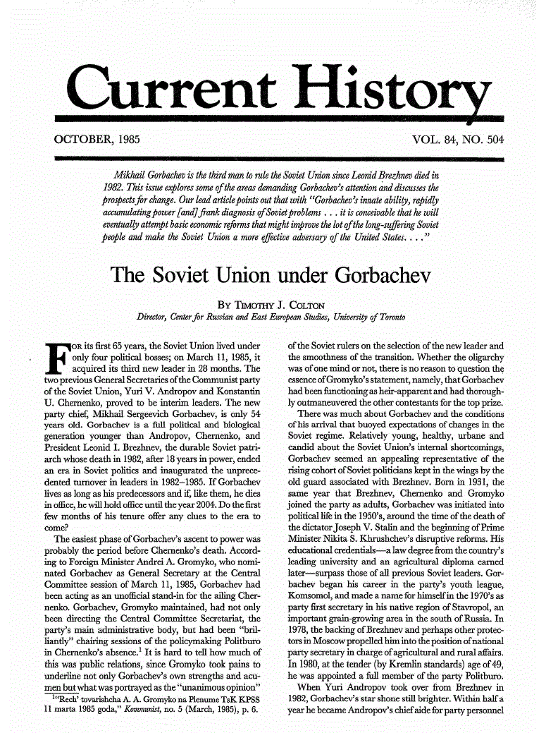 First page of The Soviet Union under Gorbachev