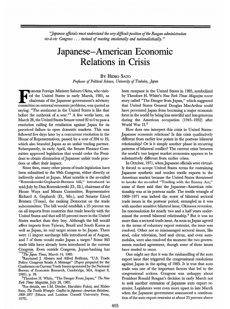 First page of Japanese-American Economic Relations in Crisis