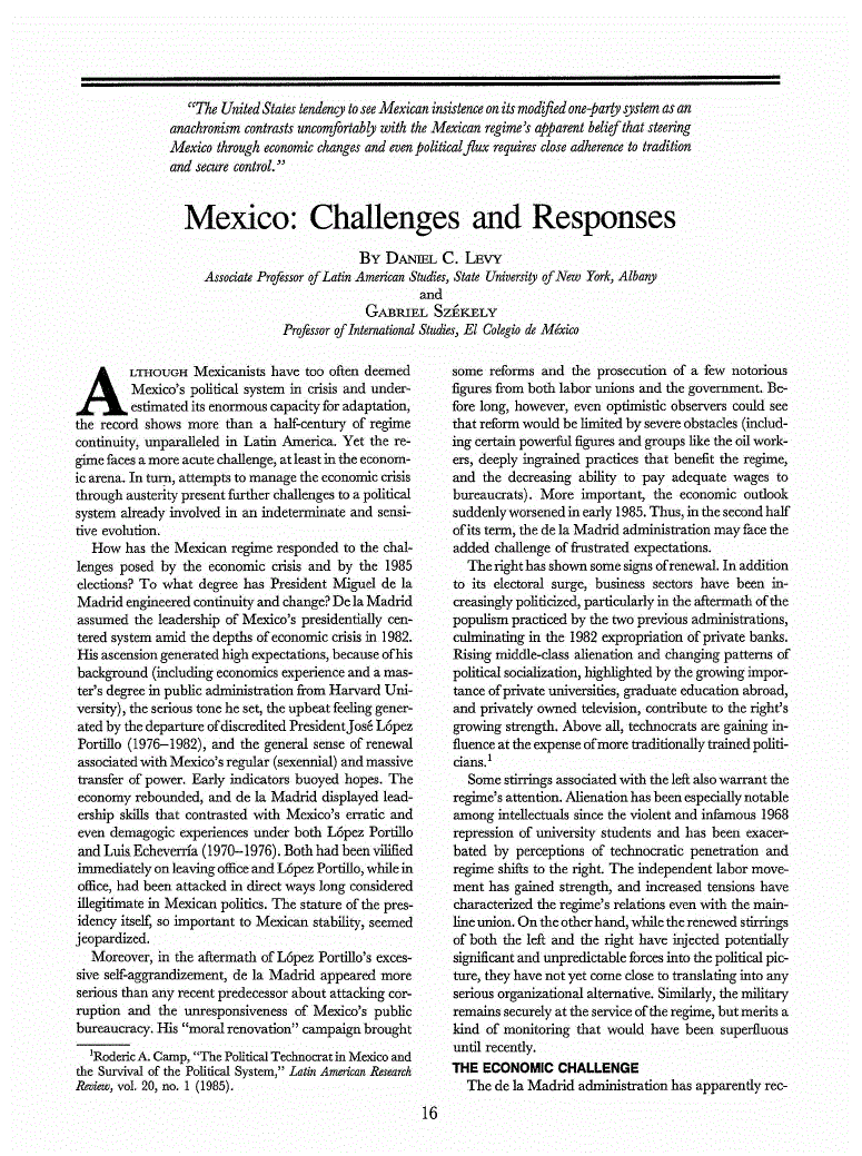 First page of Mexico<subtitle>Challenges and Responses</subtitle>