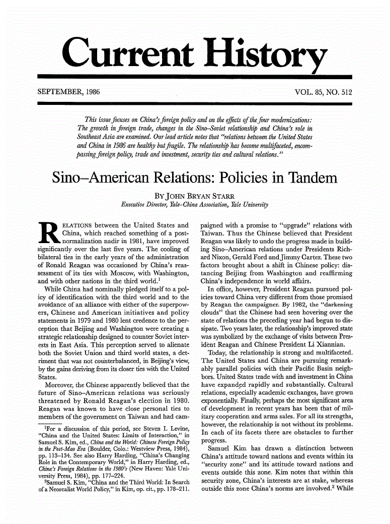 First page of Sino–American Relations<subtitle>Policies in Tandem</subtitle>