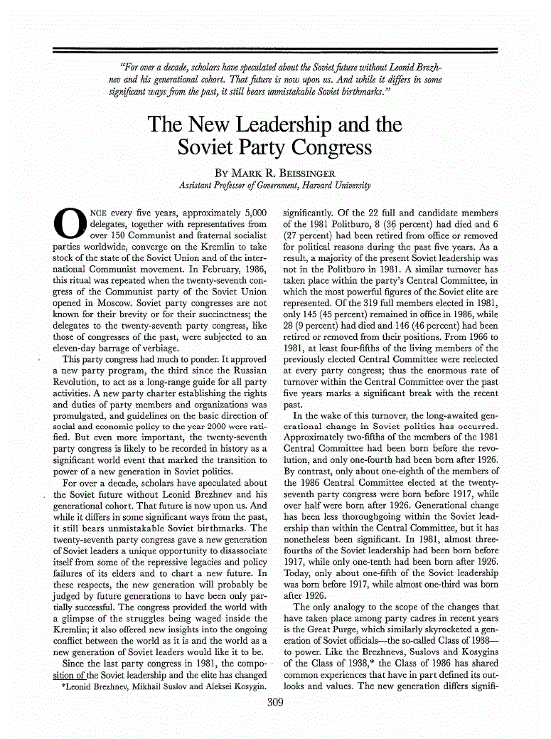 First page of The New Leadership and the Soviet Party Congress