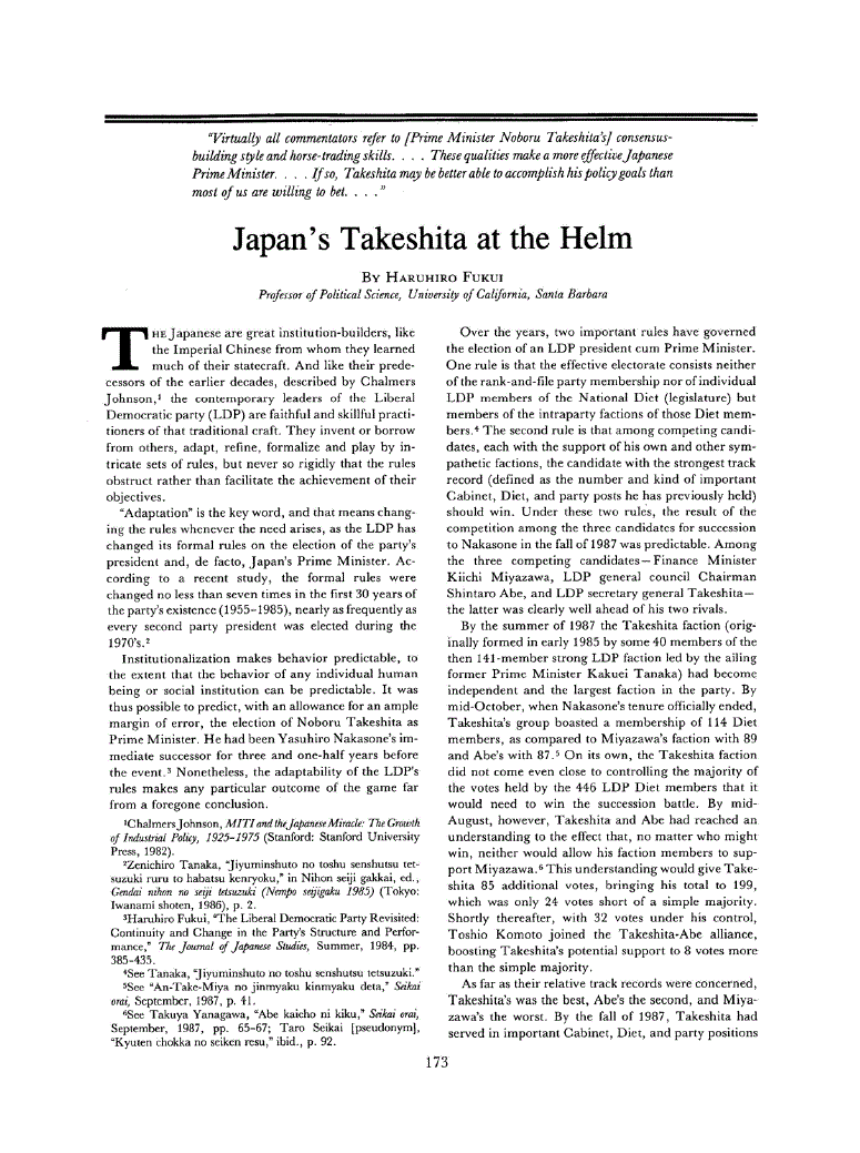 First page of Japan’s Takeshita at the Helm