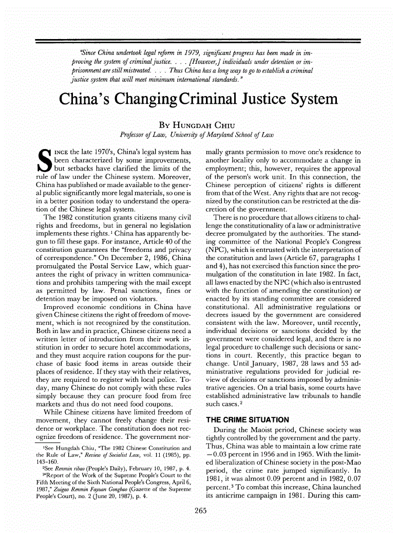 First page of China’s Changing Criminal Justice System