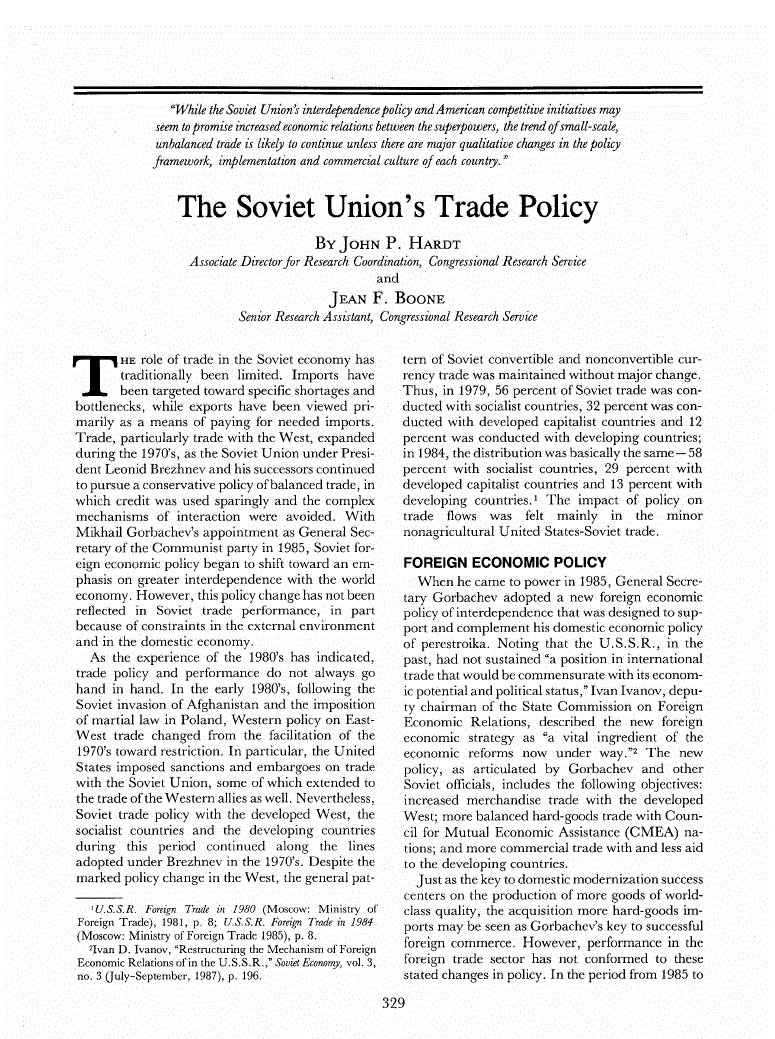 First page of The Soviet Union’s Trade Policy