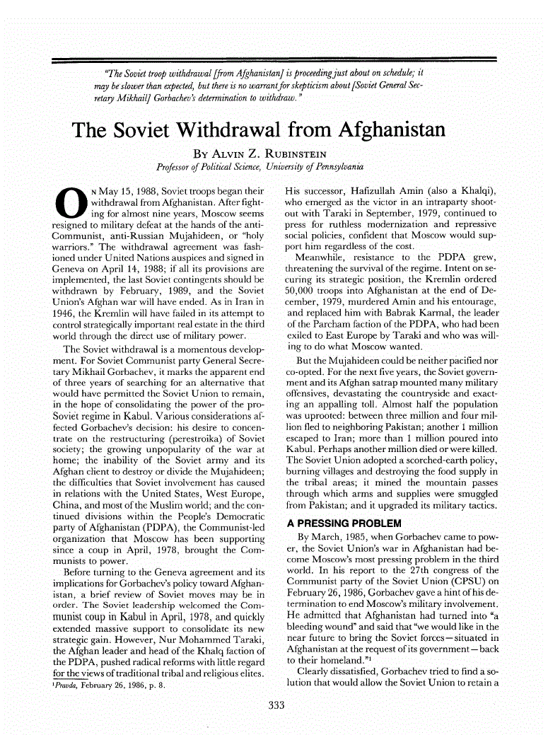 First page of The Soviet Withdrawal from Afghanistan