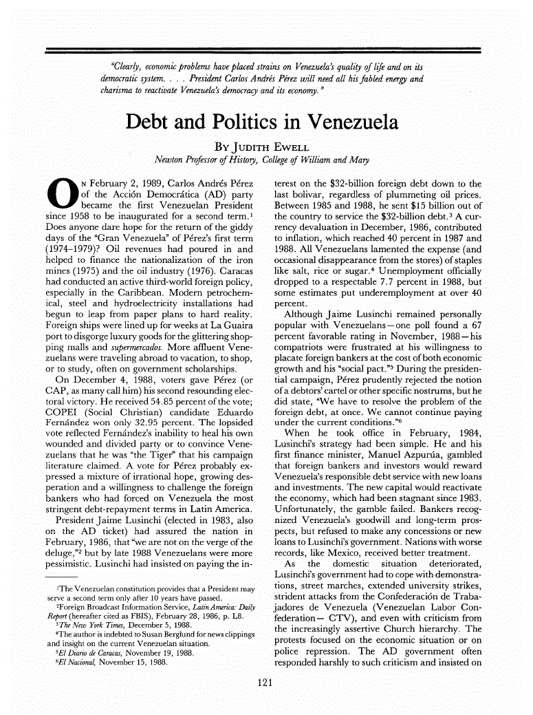 First page of Debt and Politics in Venezuela