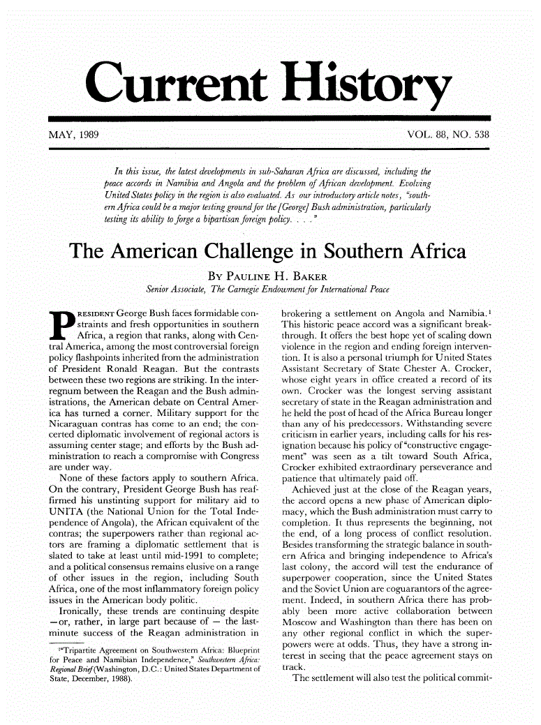 First page of The American Challenge in Southern Africa