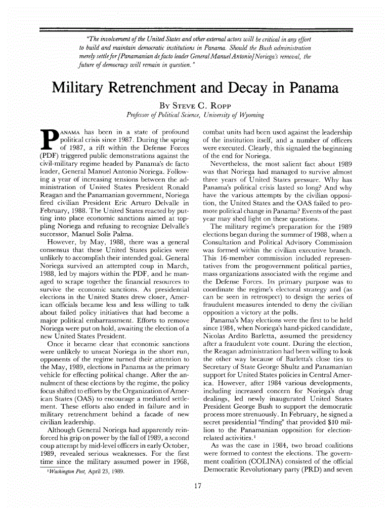 First page of Military Retrenchment and Decay in Panama