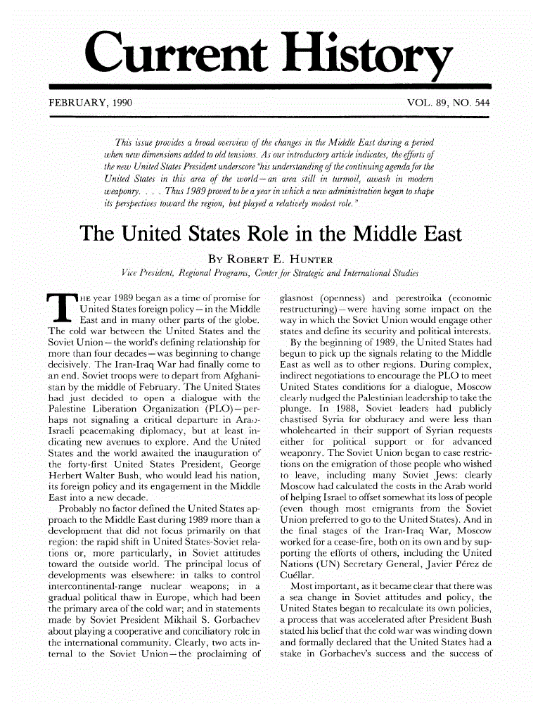 First page of The United States Role in the Middle East
