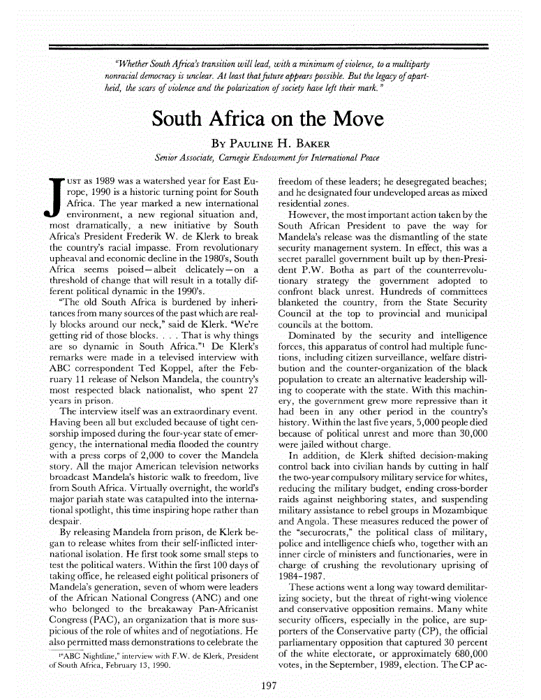 First page of South Africa on the Move