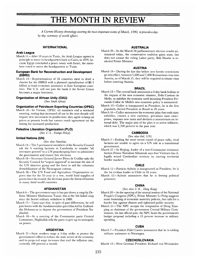 First page of The Month in Review