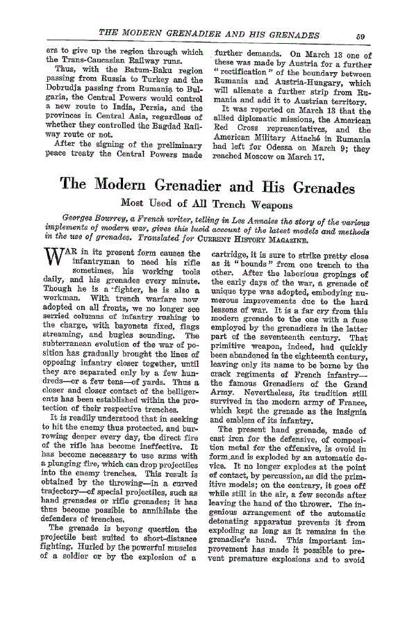 First page of The Modern Grenadier and His Grenades<subtitle>Most Used of all Trench Weapons</subtitle>