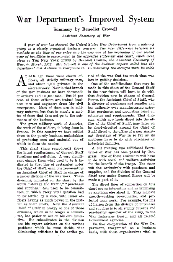 First page of War Department’s Improved System