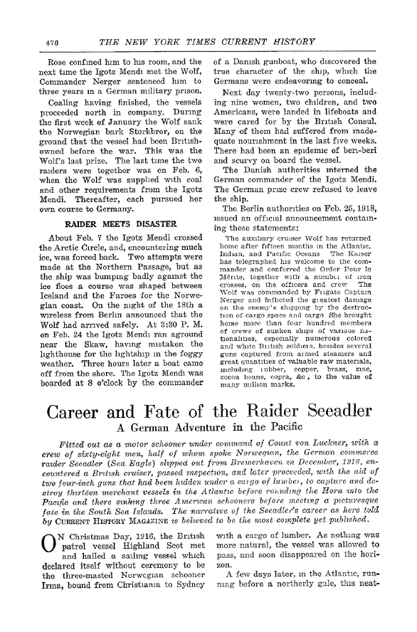 First page of Career and Fate of the Raider Seeadler<subtitle>A German Adventure in the Pacific</subtitle>