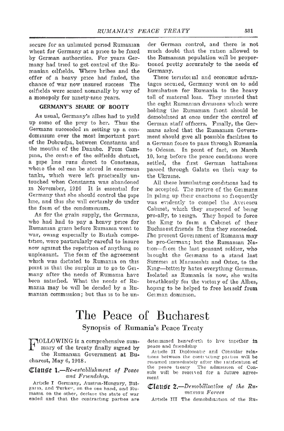 First page of The Peace of Bucharest<subtitle>Synopsis of Rumania’s Peace Treaty</subtitle>