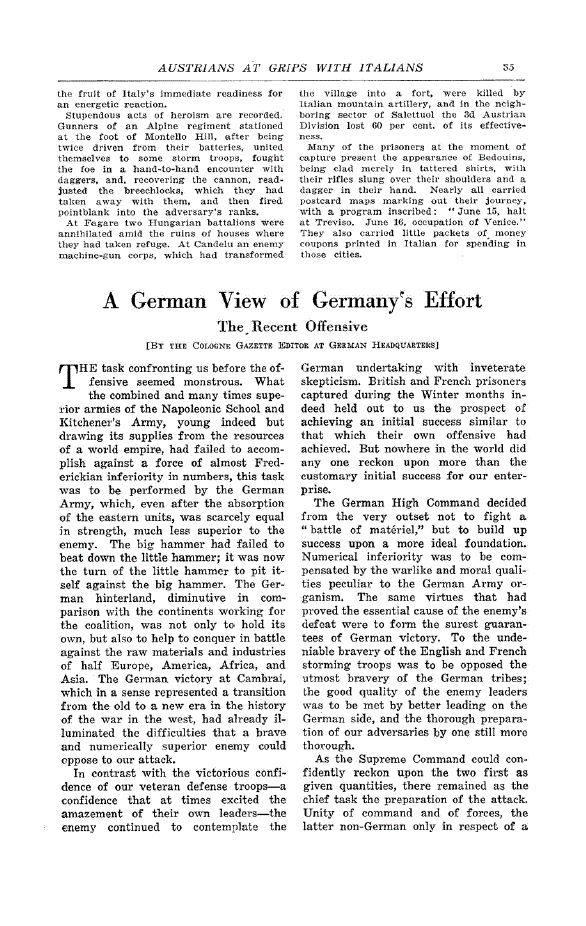 First page of A German View of Germany’s Effort<subtitle>The Recent Offensive</subtitle>