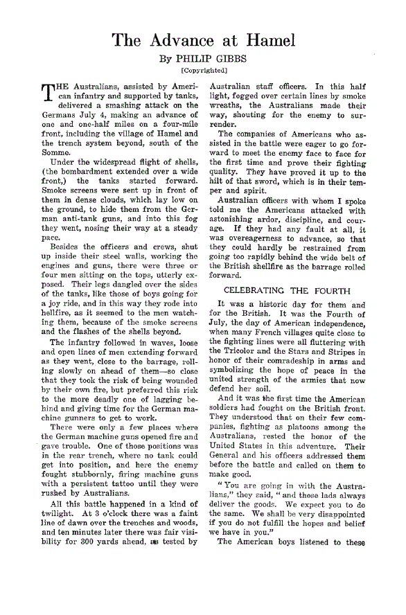 First page of The Advance at Hamel