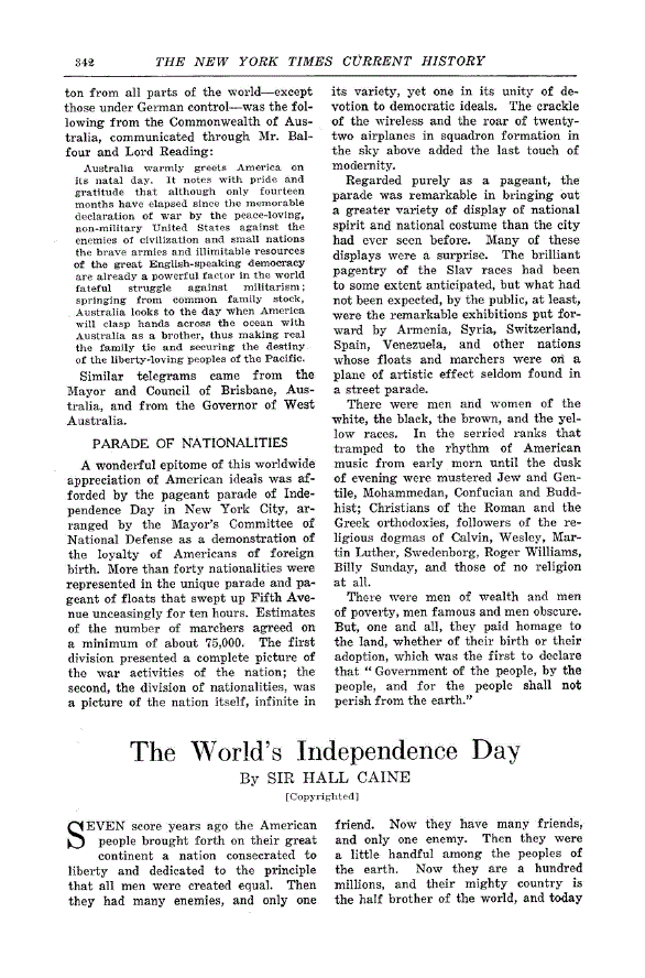 First page of The World’s Independence Day