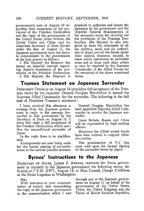 First page of Byrnes’ Instructions to the Japanese