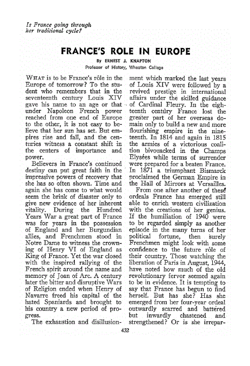 First page of France’s Role in Europe