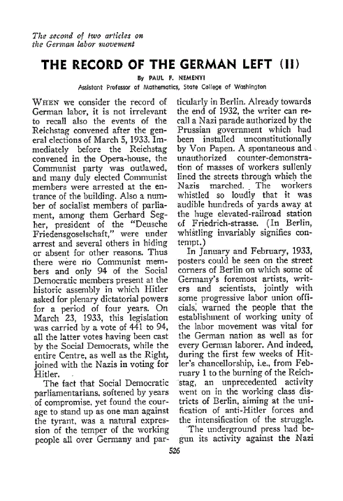 First page of The Record of the German Left (II)