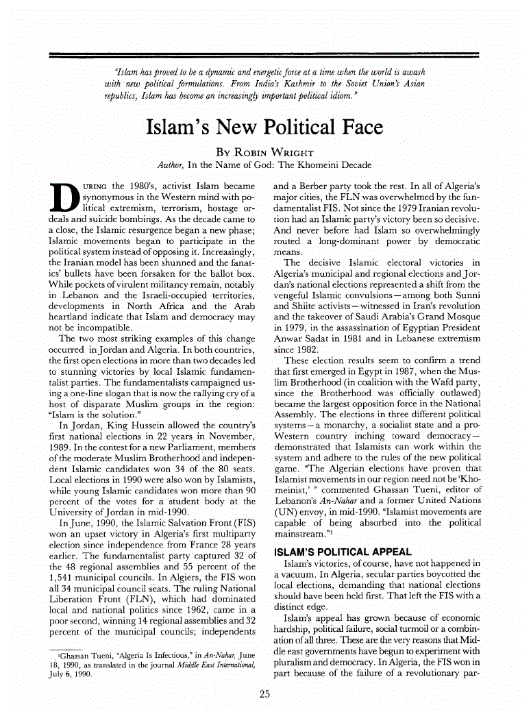 First page of Islam’s New Political Face