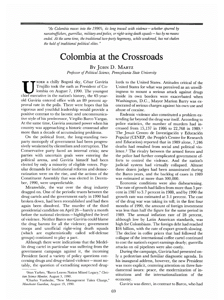 First page of Colombia at the Crossroads