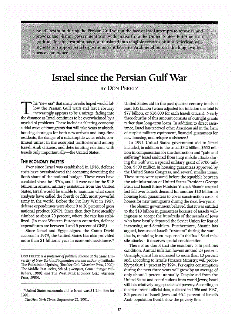 First page of Israel since the Persian Gulf War