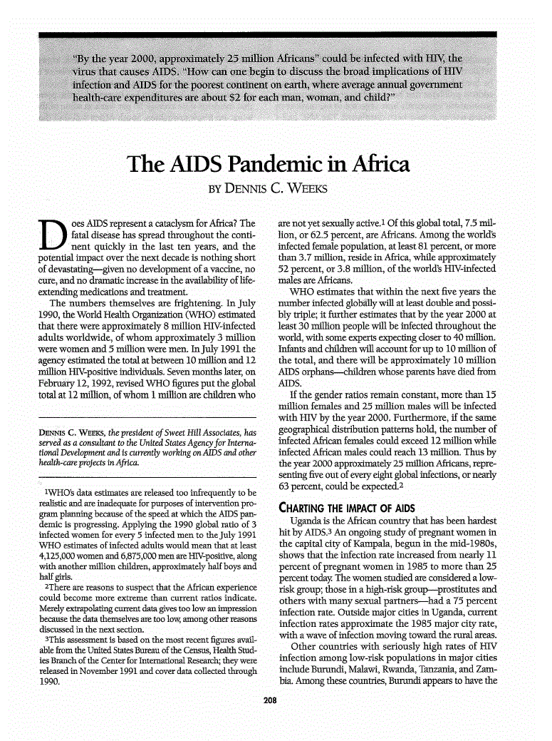 First page of The AIDS Pandemic in Africa