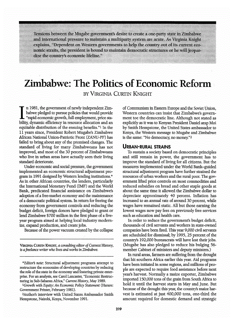 First page of Zimbabwe<subtitle>The Politics of Economic Reform</subtitle>