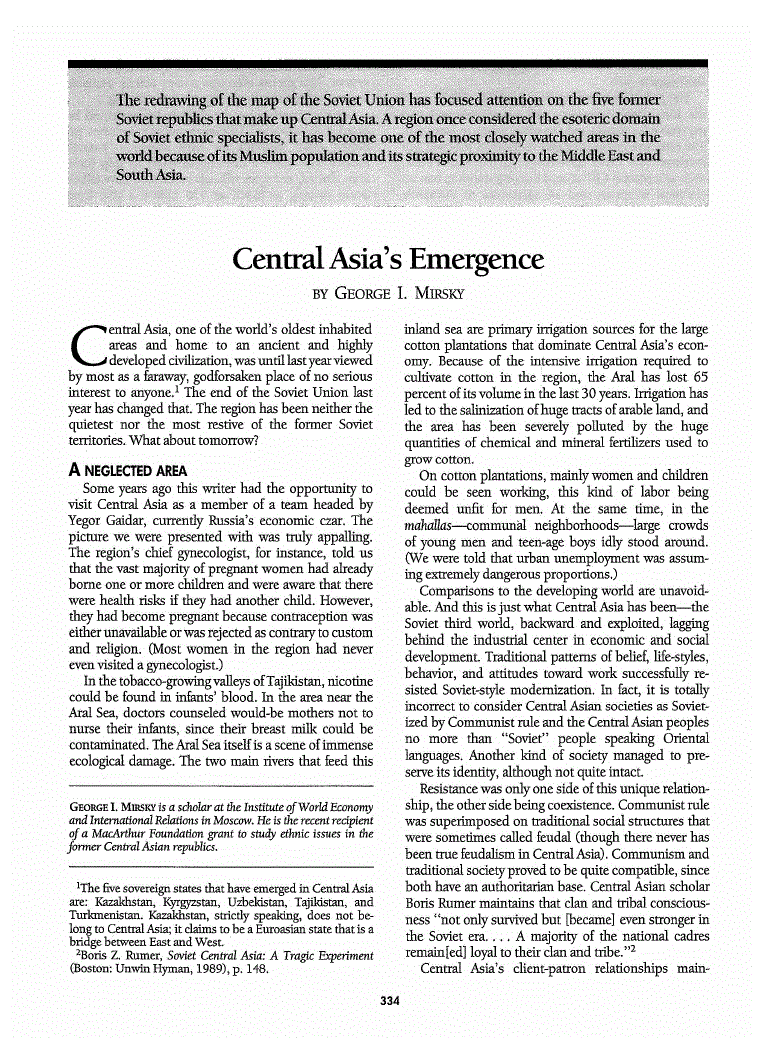 First page of Central Asia’s Emergence