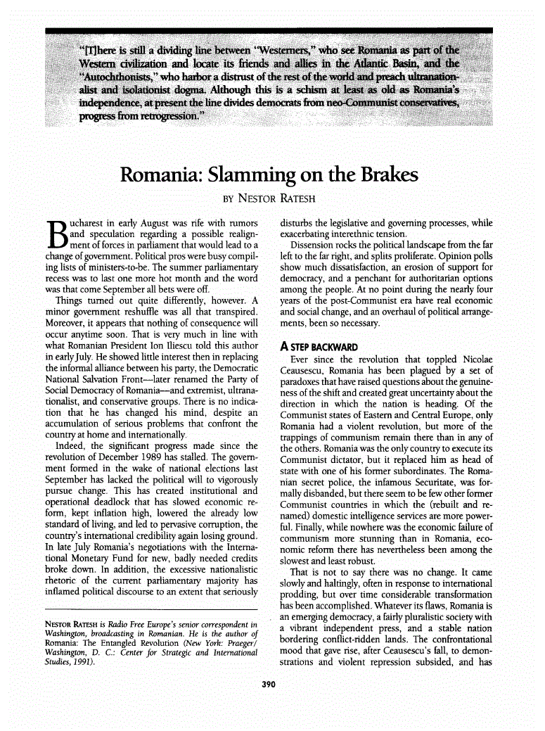 First page of Romania<subtitle>Slamming on the Brakes</subtitle>