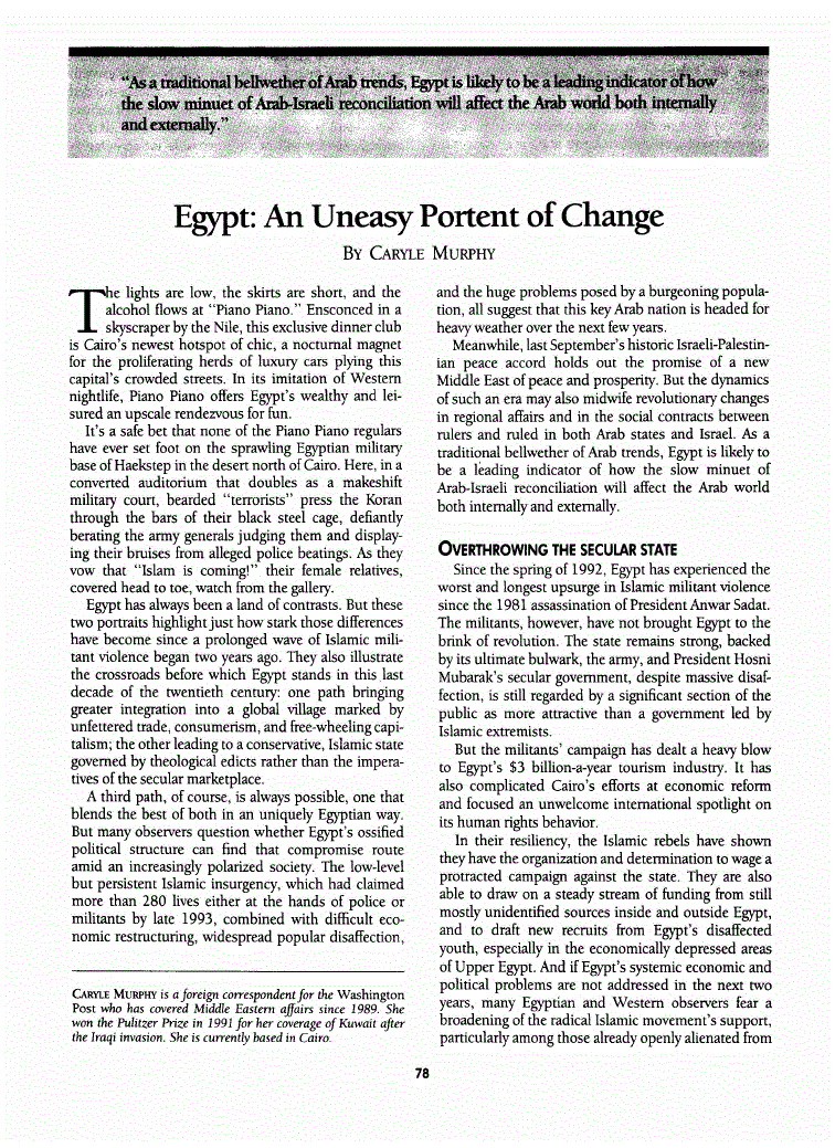 First page of Egypt<subtitle>An Uneasy Portent of Change</subtitle>