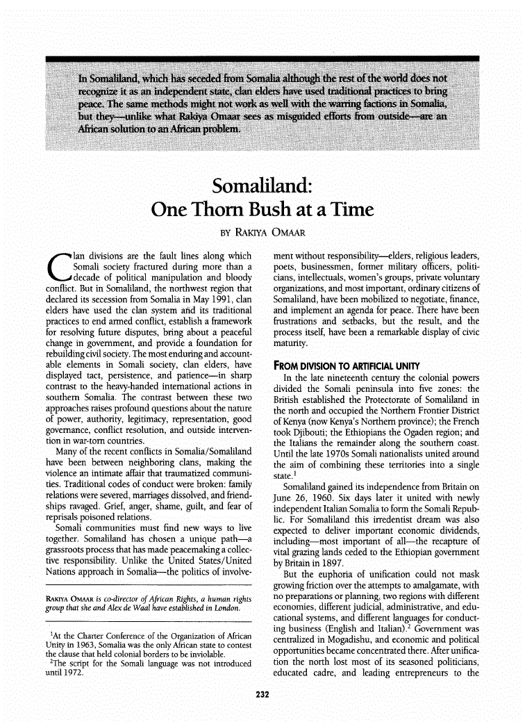 First page of Somaliland<subtitle>One Thom Bush at a Time</subtitle>