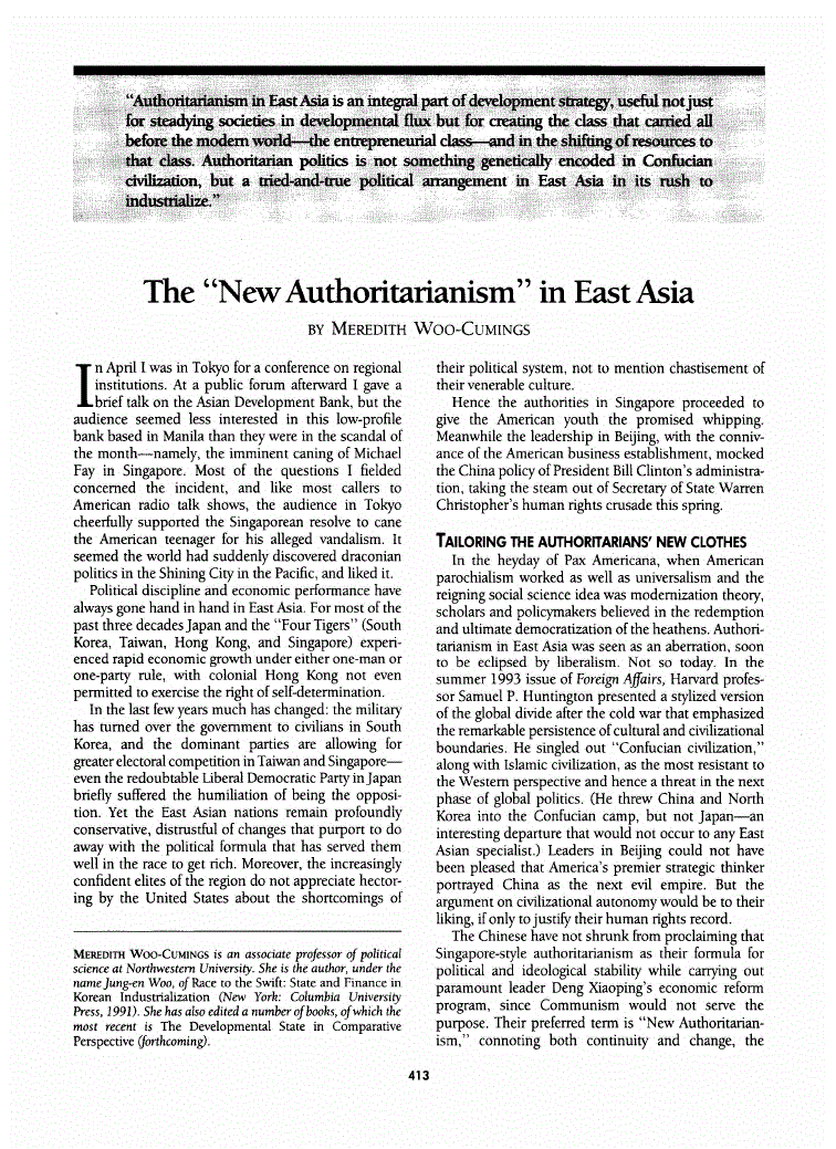 First page of The “New Authoritarianism” in East Asia