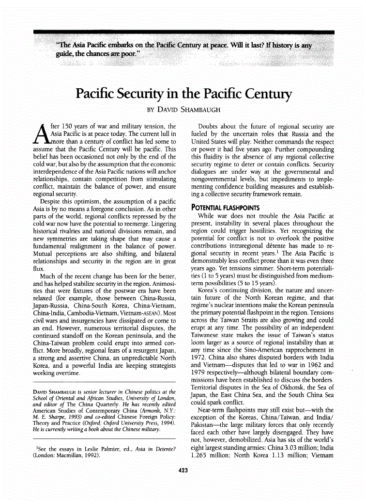 First page of Pacific Security in the Pacific Century