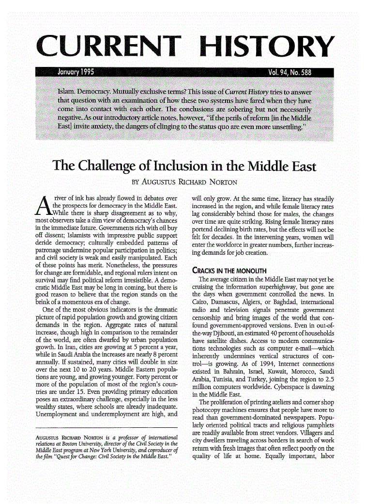 First page of The Challenge of Inclusion in the Middle East