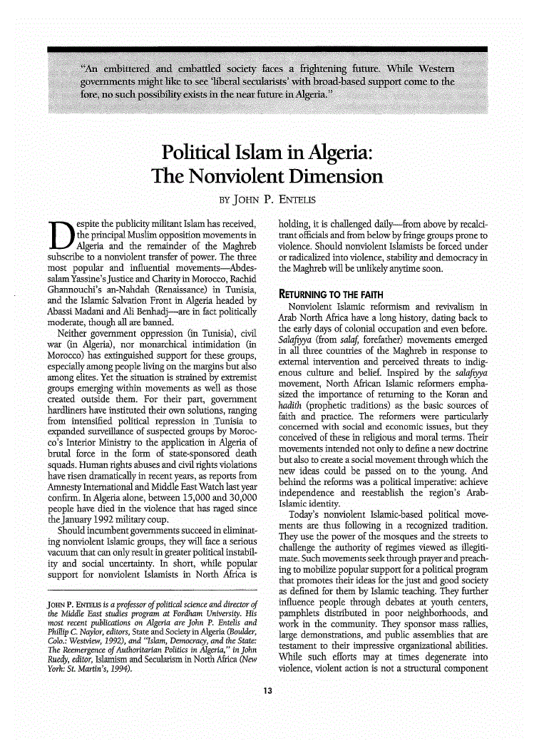 First page of Political Islam in Algeria<subtitle>The Nonviolent Dimension</subtitle>