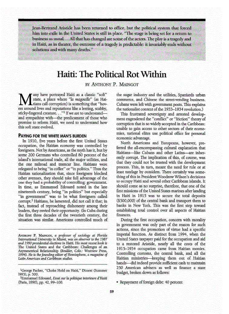 First page of Haiti<subtitle>The Political Rot Within</subtitle>