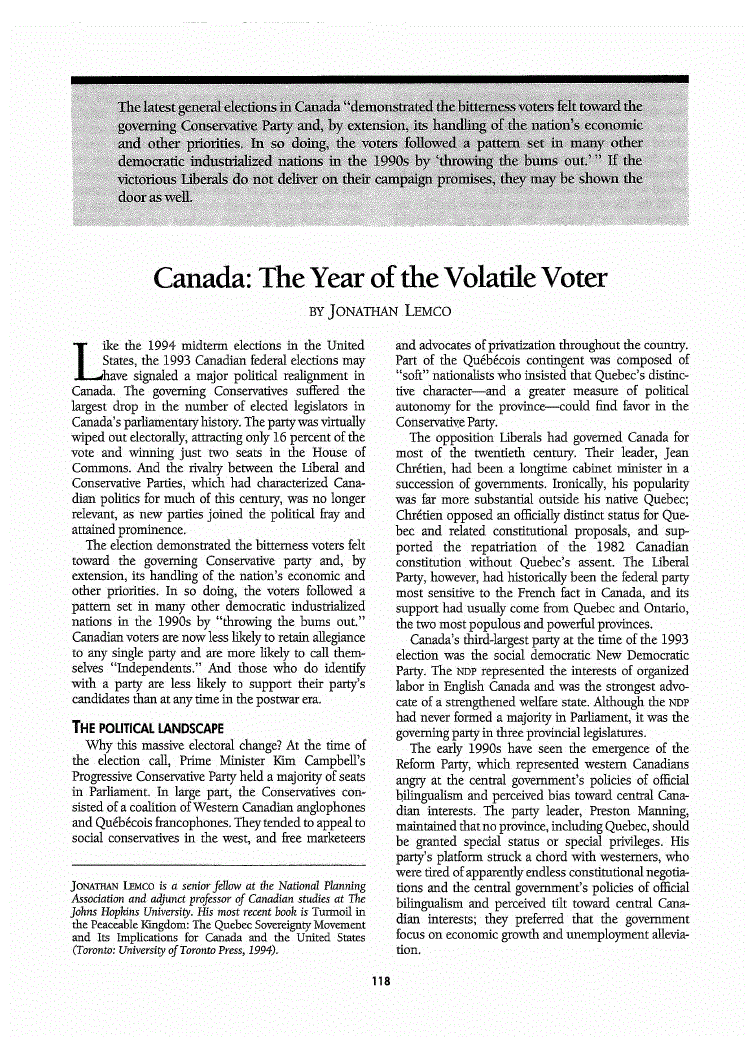 First page of Canada<subtitle>The Year of the Volatile Voter</subtitle>