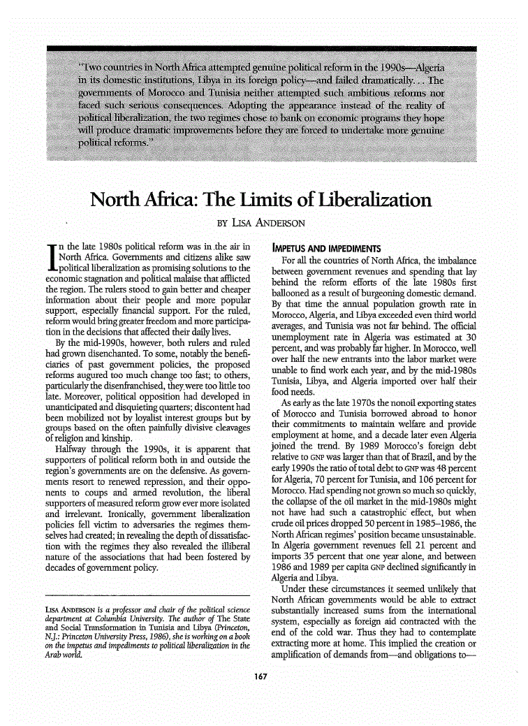 First page of North Africa<subtitle>The Limits of Liberalization</subtitle>