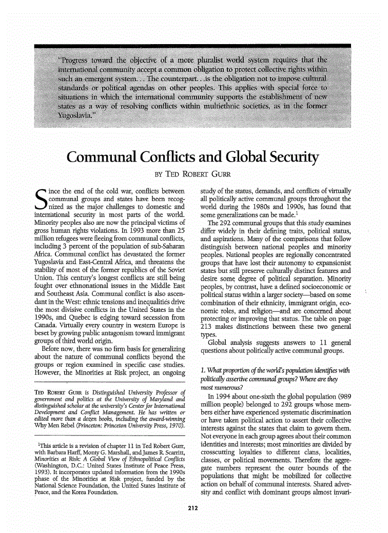 First page of Communal Conflicts and Global Security