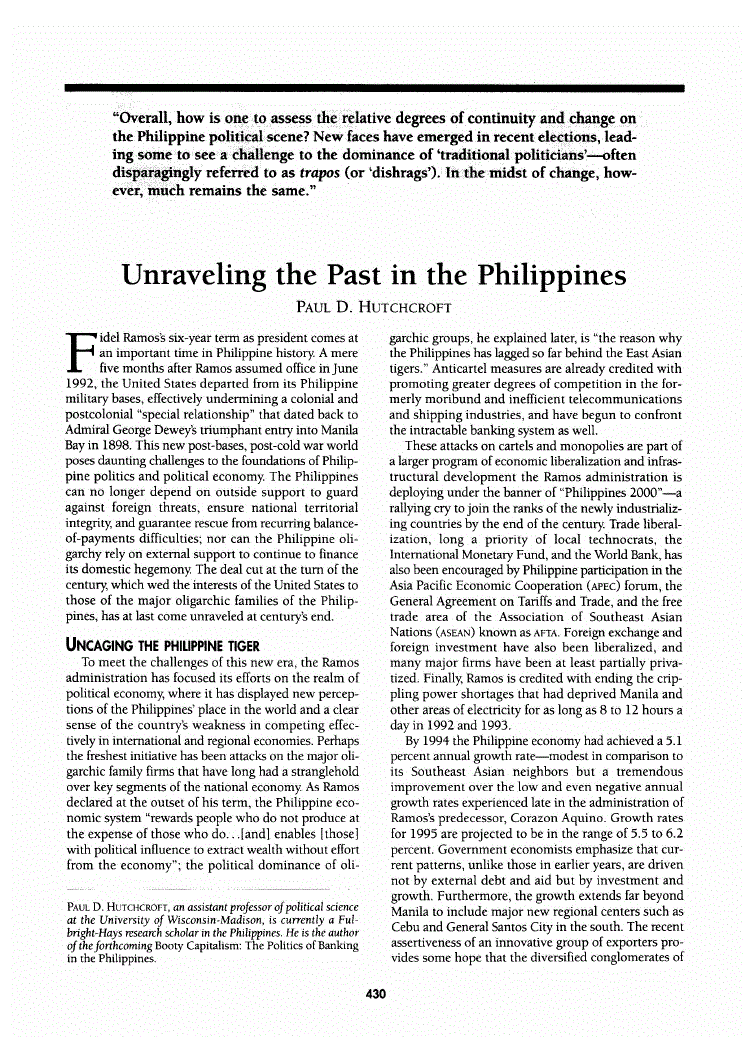 First page of Unraveling the Past in the Philippines