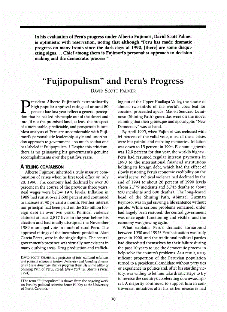 First page of “Fujipopulism” Peru’s Progress