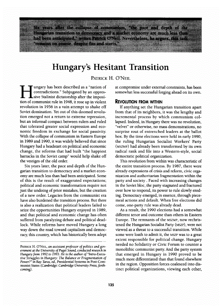 First page of Hungary’s Hesitant Transition