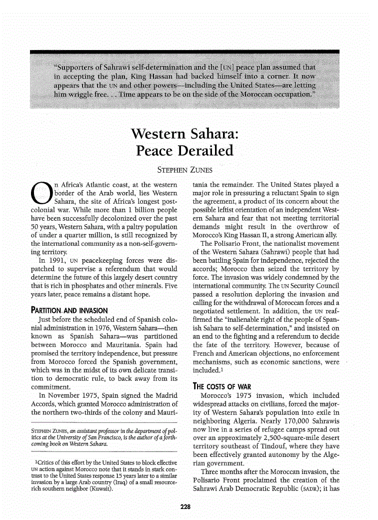 First page of Western Sahara<subtitle>Peace Derailed</subtitle>