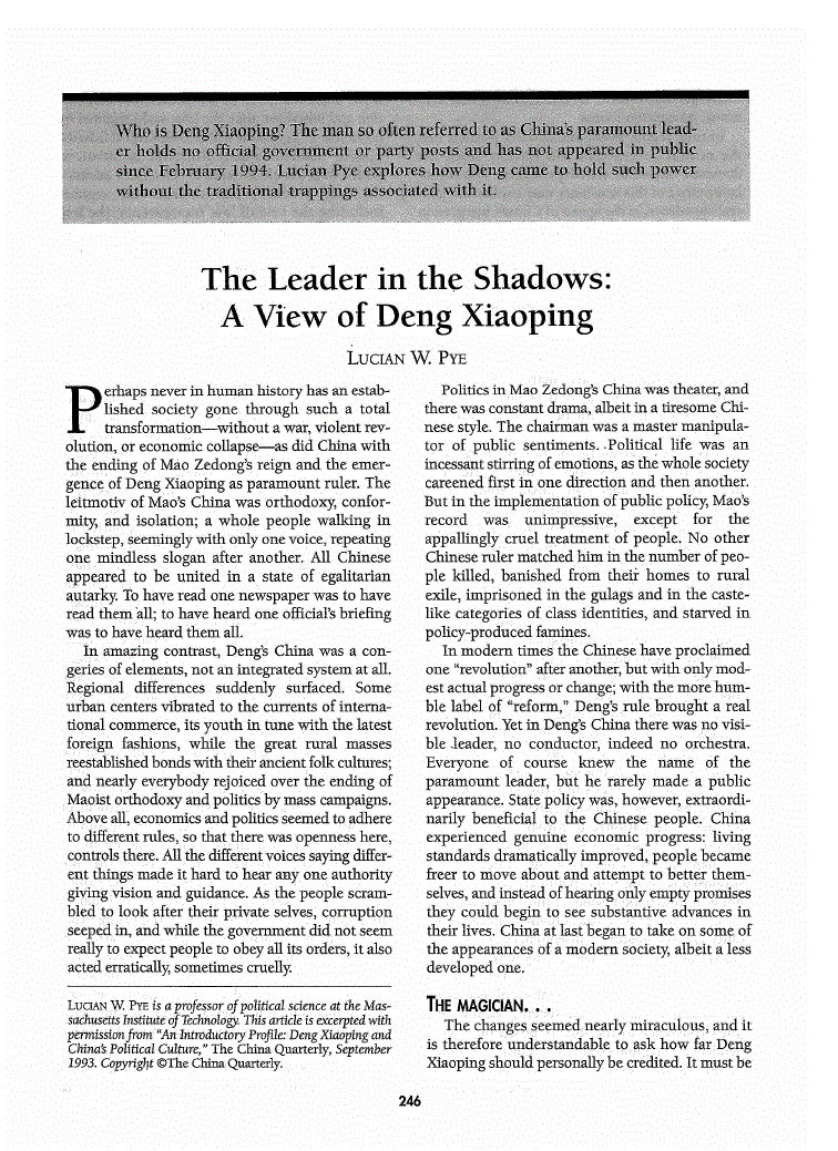 First page of The Leader in the Shadows<subtitle>A View of Deng Xiaoping</subtitle>