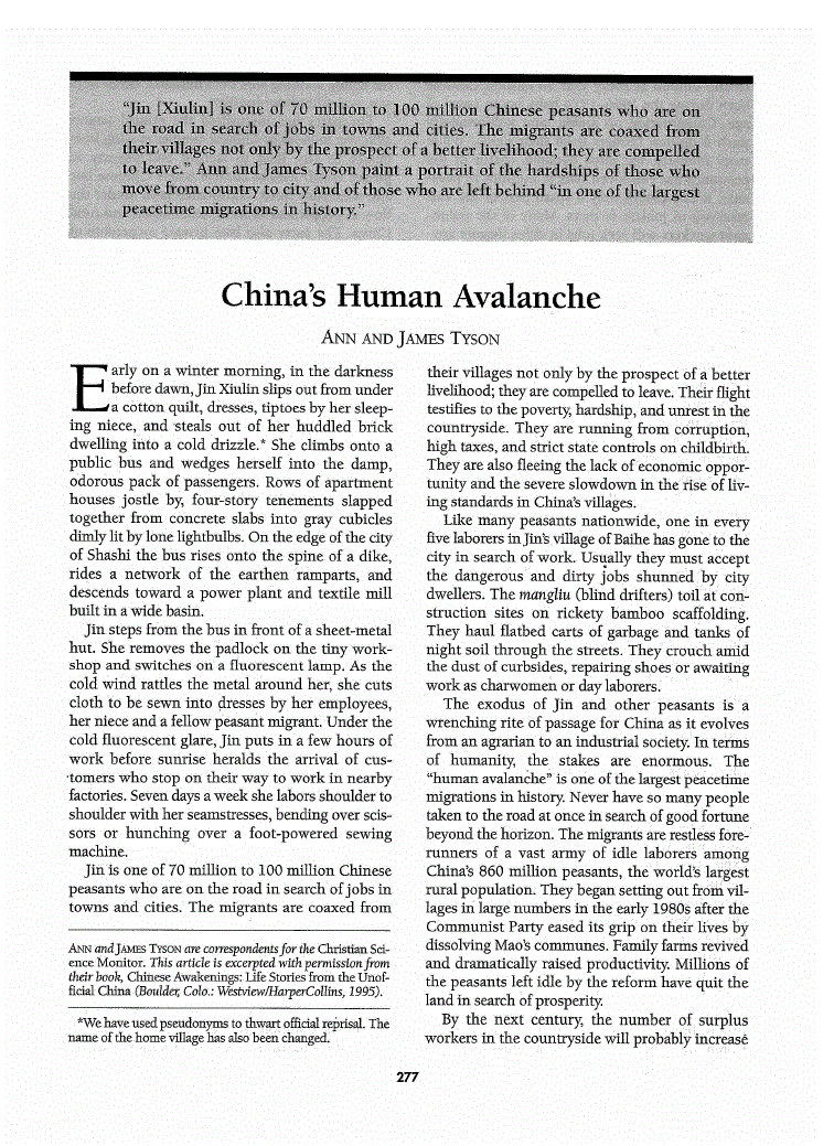 First page of China’s Human Avalanche