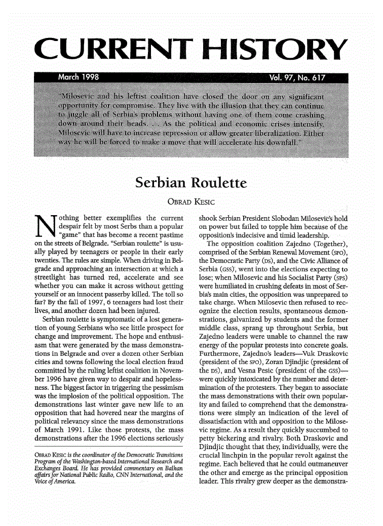 First page of Serbian Roulette